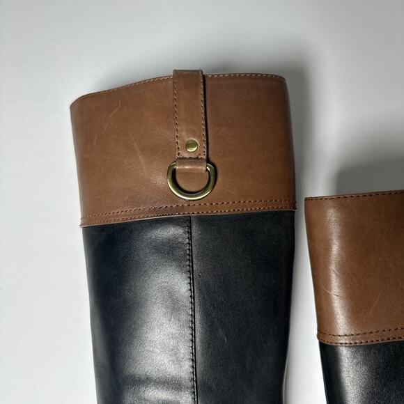 Bandolino Black Brown Leather Buckle Knee High Boots Women's Size 9.5 Equestrian - Picture 5 of 11